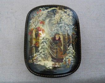 Vintage Lacquer Box Hand Painted Trinket Storage and Office Organization