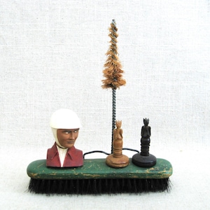 Folk Art Sculpture Assemblage, Horse Theme Equestrian Original Fine Art Jockey Found Object Hostess Gift