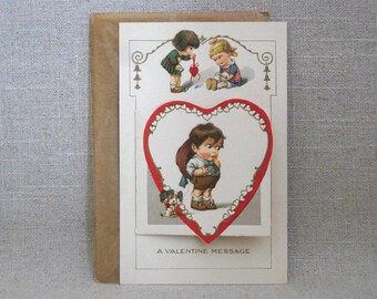 German Victorian Valentines Day Postcard with Flip Front, 1900s Rare in Original Envelope Gift of Love