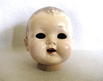 Vintage Composite Doll Head, Large Creepy Male, Mid-Century Toys