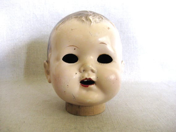 Vintage Composite Doll Head, Large Creepy Male, Mid-Century Toys