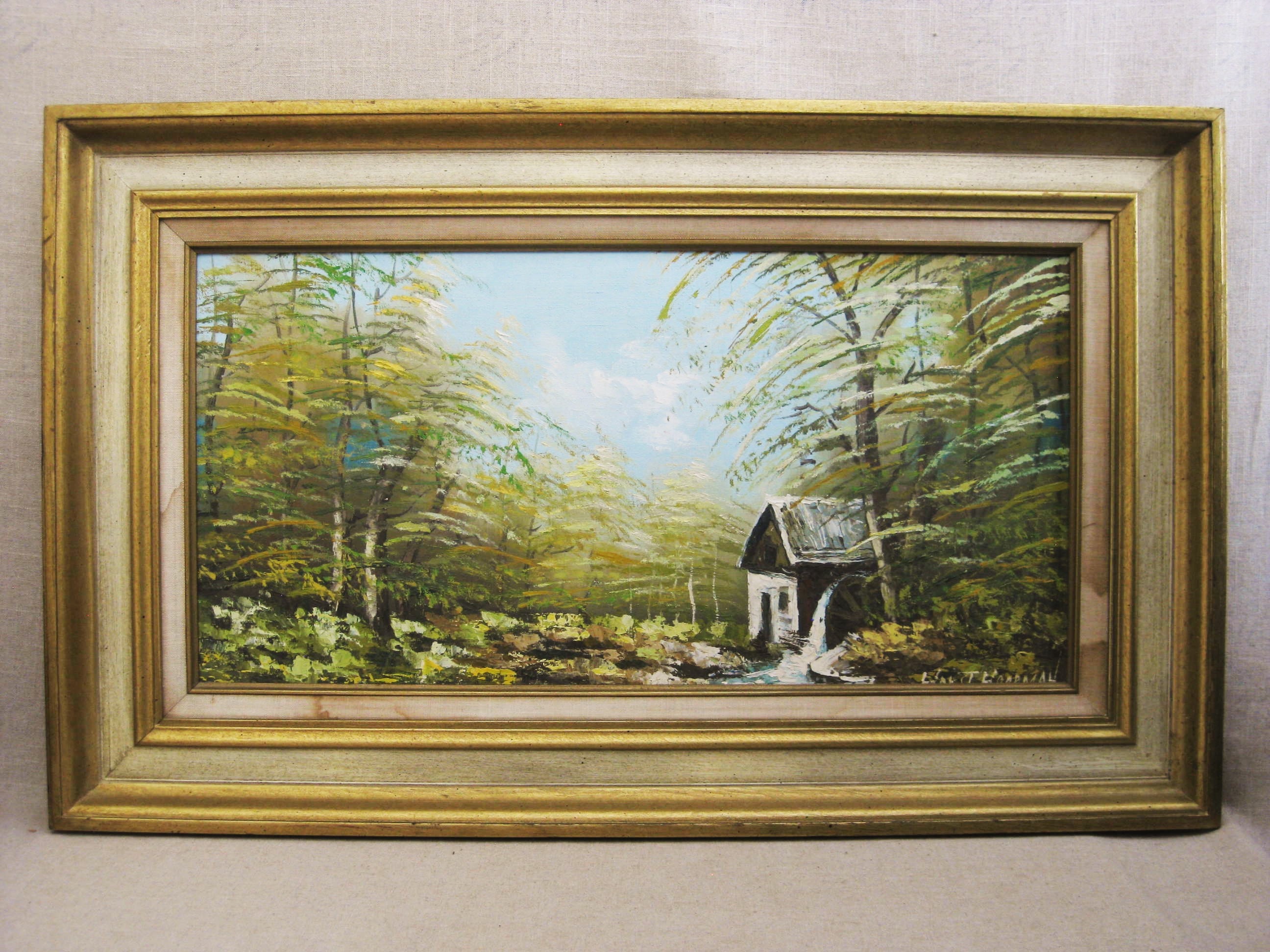Vintage Landscape Painting, Rural Woodland Framed Original, Rustic