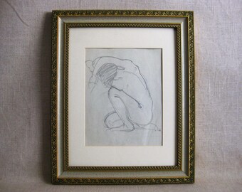 Female Portrait Drawing Original Nudes of Women Framed Wall Art Figural Home Décor Gift