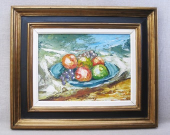 Vintage Fruit Still Life Painting Framed Original Fine Art, Mid-Century Art