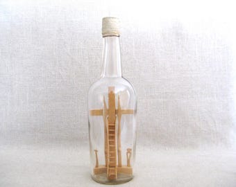 Folk Art Bottle Whimsey Sculpture Antique Religious Assemblage Tramp Art Outsider
