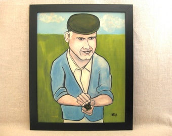 Contemporary Male Portrait Painting, Framed Wall Art Kids Room Home Décor