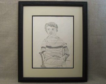 Folk Art Vintage Female Portrait Drawing Framed Original Fine Art Outsider Earle T Merchant