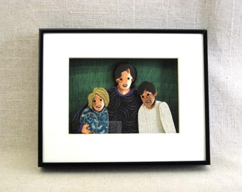 Contemporary Family Portrait, Assemblage Shadow Box, Mother and Children, Framed Original Vintage Wall Art Décor
