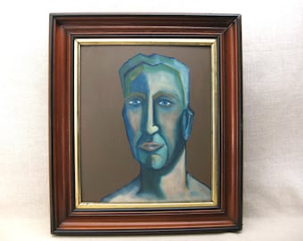 Original Moody Male Portrait Painting, Framed Wall Art, Masculine Home Décor Housewarming Gift