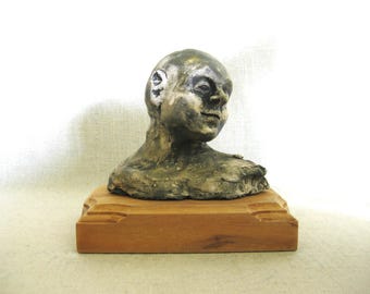 Vintage Male Bust Sculpture, Fine Art Ceramic Male Portrait Statue