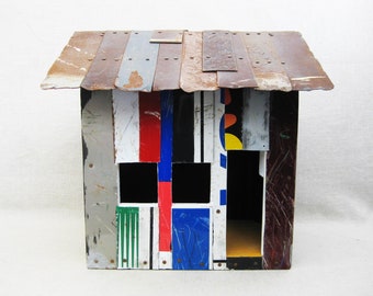 Contemporary Folk Art House Sculpture, Vintage Rustic Cabin Home Décor Larry Ballard