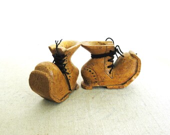 OOAK Folk Art Boot Sculpture, Miniature Wood Shoe, Tree Ornaments Primitive Rustic Home Décor