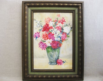 Vintage Floral Still Life Flower Painting Framed Original Fine Art Cottage Traditional Décor