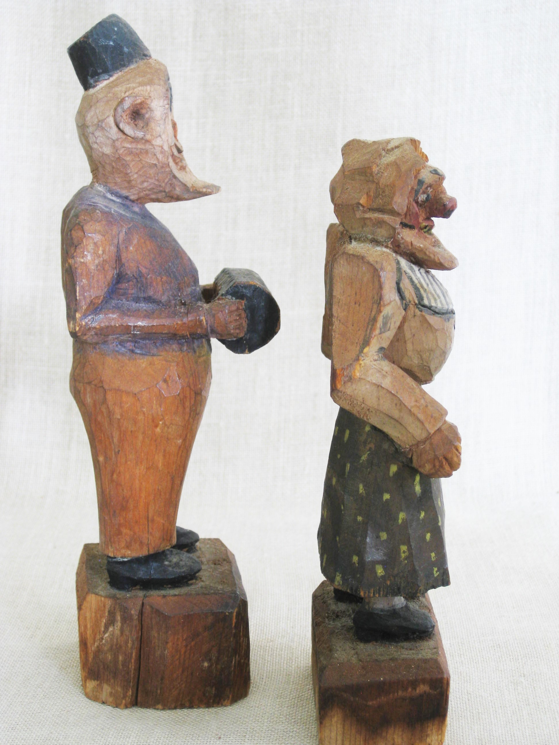 Vintage Folk Art Wooden Figures, Carving, Sculpture, Couple, Figural