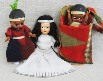 Souvenir Dolls, Mid-Century Tribal Style Plastic Roadside Gift Home Décor