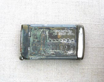 Antique Vesta Match Safe, 1904 St Louis Worlds Fair Souvenir, Metal Storage Box Pocket Size Gift for Him