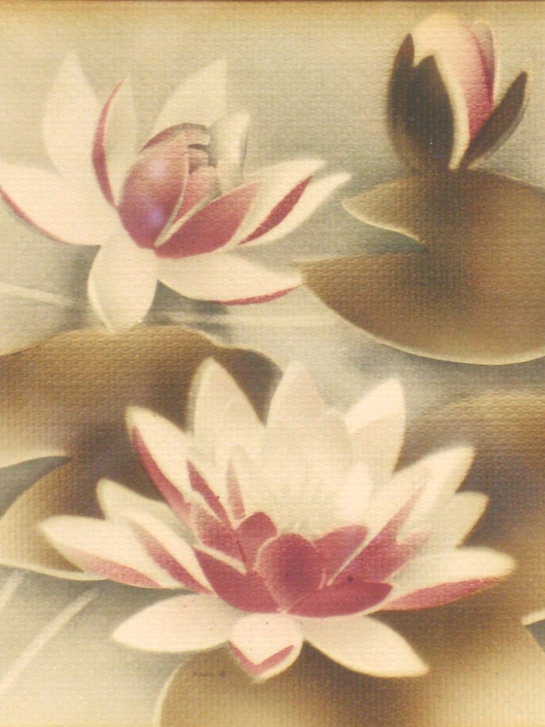 Water Lily Antique Wall Decor Floral Vintage Flower Watercolor Painting Fine Art Framed
