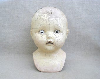 Vintage Composite Doll Head Large w Shoulder Yoke, Male Parts and Supplies