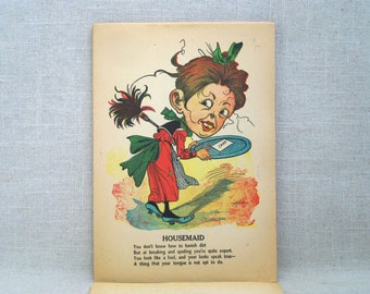 Antique Vinegar Valentines Day Card 1800s, Charles Howard Housemaid  Humorous Mean Holiday Greeting Penny Dreadful