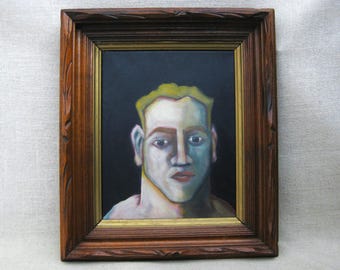 Classical Male Portrait Painting, Original Masculine Framed Wall Art Home Décor