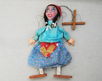 Vintage Female Marionette Mexican String Puppet South American Souvenir Toy Girl Doll