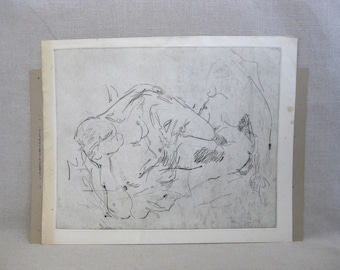 Original Female Portrait Engraving, Mid-Century Fine Art Print, Unframed Dated 1960