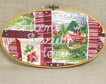 Hoop Art Hand Embroidery Home Sweet Home, Wall Décor, Housewarming Gift, Rustic Cabin