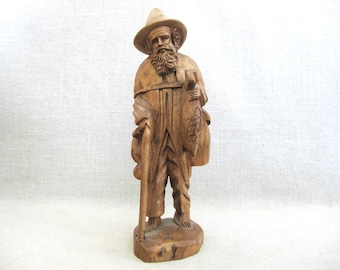 Folk Art Carved Male Figure Sculpture, Wooden Statue Rustic Cabin Home Décor