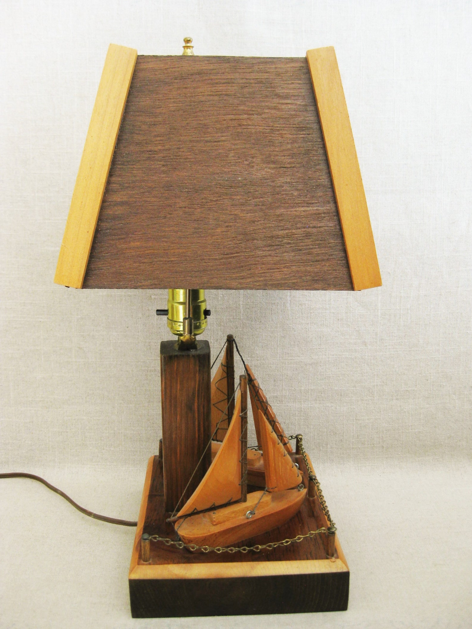 Vintage Folk Art Lamp Sailboats Nautical Theme Lakehouse Etsy