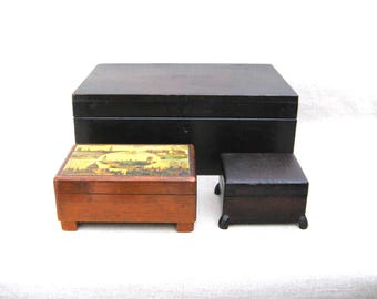 Desk Box Collection, Wooden Office Storage, Remote Control Organization, Vanity Jewelry, Vintage Housewarming Gift