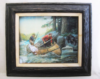 Rustic Male Portrait Shadow Box, Vintage Fishing Wall Art, 3 Dimensional Rustic Cabin Home Décor