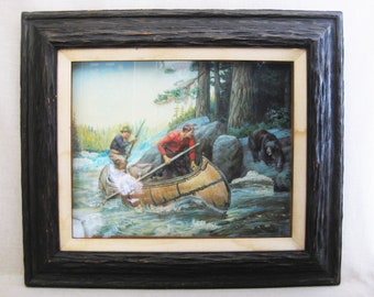 Vintage Male Portrait Shadow Box Fishing and Sport 3 Dimensional Rustic Cabin Décor Hostess Gift