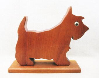 Vintage Folk Art Dog Scottie Wood Sculpture Rustic Cabin Animal Décor