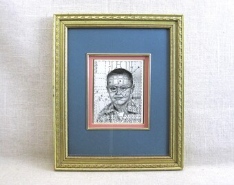 Tattooed Male Portrait Altered Photography, Original Ink Drawing Framed  Black and White