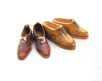 Miniature Wingtip Shoes, Folk Art Footwear Sculptures, Vintage Original Handmade