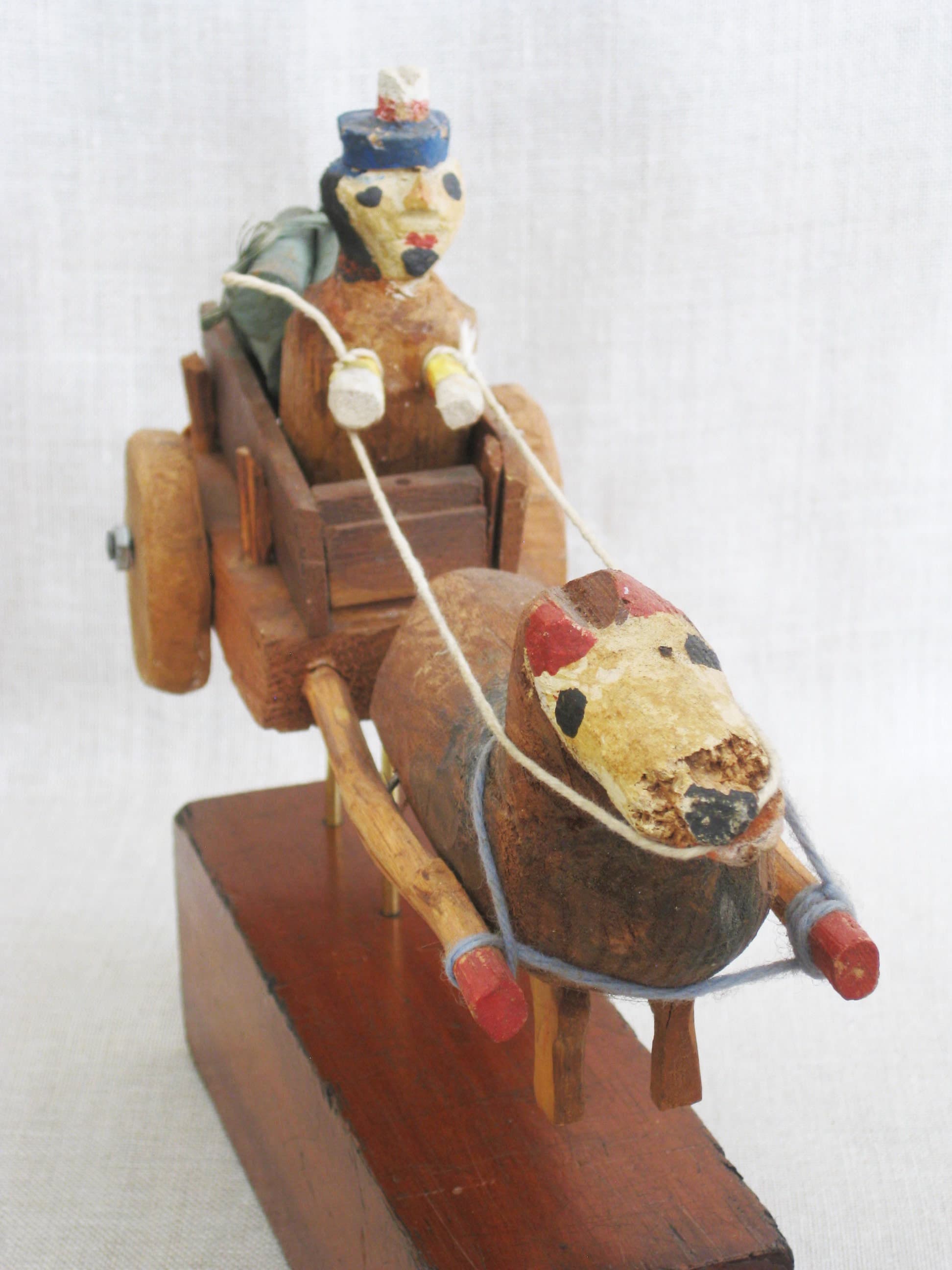 Vintage Primitive Folk Art Hand Carved Wooden Toy, Sculpture, Horse and