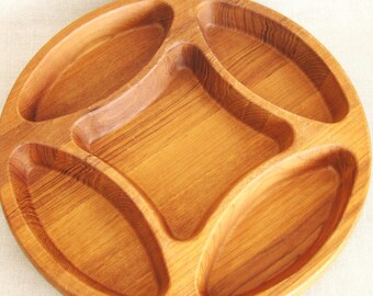 Vintage Dansk Divided Wooden Serving Bowl Snack Tray JHQ Danish Modern Mid-Century Wood Ware