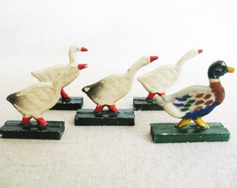 Vintage Miniature Geese, Antique Bird Toys and Christmas Village Décor