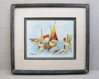 Seaside Landscape Sailboat Oil Painting, Original Framed Nautical Coastal Vintage Wall Art Beach House Décor