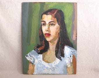 Large Female Portrait Painting, Original Vintage Oil on Masonite Panel 18 x 24 Gift of Art