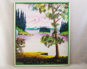 Large Mountain Landscape Painting, Original Framed Colorful Asian Wall Art