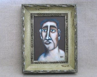 Original Male Portrait Painting, Small Framed Wall Art, Masculine Home Décor