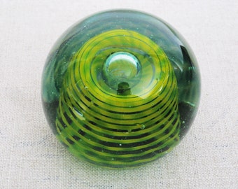 Vintage Paperweight Green Art Glass Big Marble Style Desk Accessory Signed and Dated