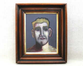 Classical Male Portrait Painting, Original Masculine Framed Wall Art Home Décor