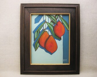 Original Mango Fruit Still Life Painting Framed Wall Art, Fruit Kitchen Dining Décor