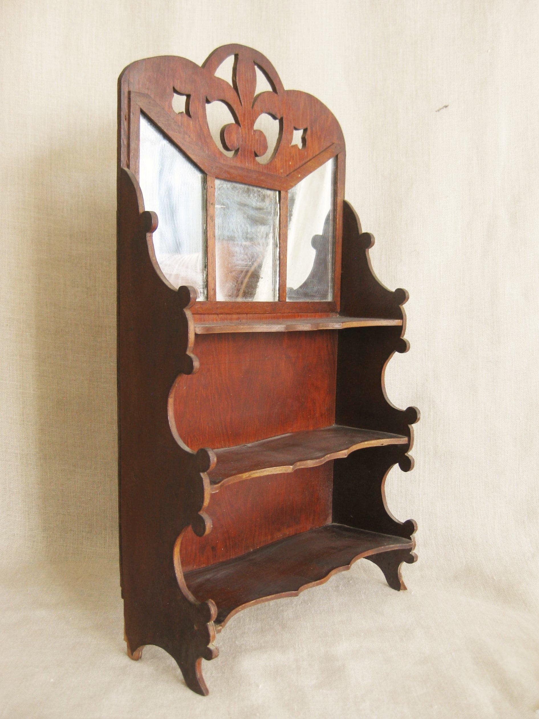 Vintage Curio Shelf, Antique Primitive Folk Art, Wooden Display Shelf
