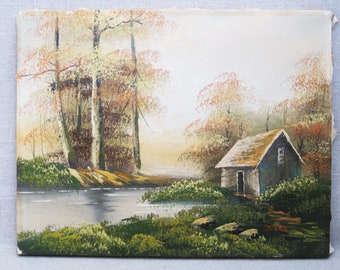 Vintage House Painting, Country Landscape, Cottage, Original Fine Art Wall Decor