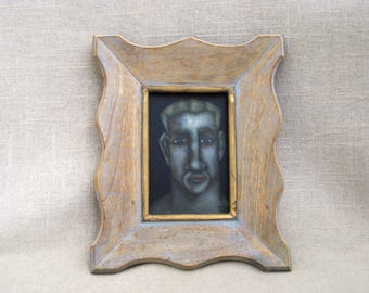Moody Male Portrait Painting, Original Small Framed Wall Art, Masculine Décor