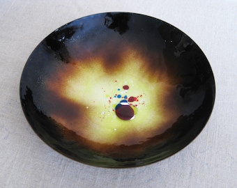 Vintage Copper Enamel Bowl Mid-Century Décor 9 inch Dish