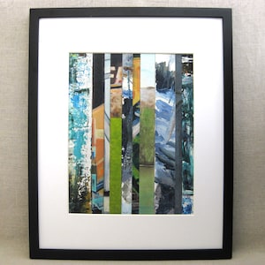 Contemporary Landscape Painting, Original Framed Wall Art Assemblage Collage Modern Home Décor